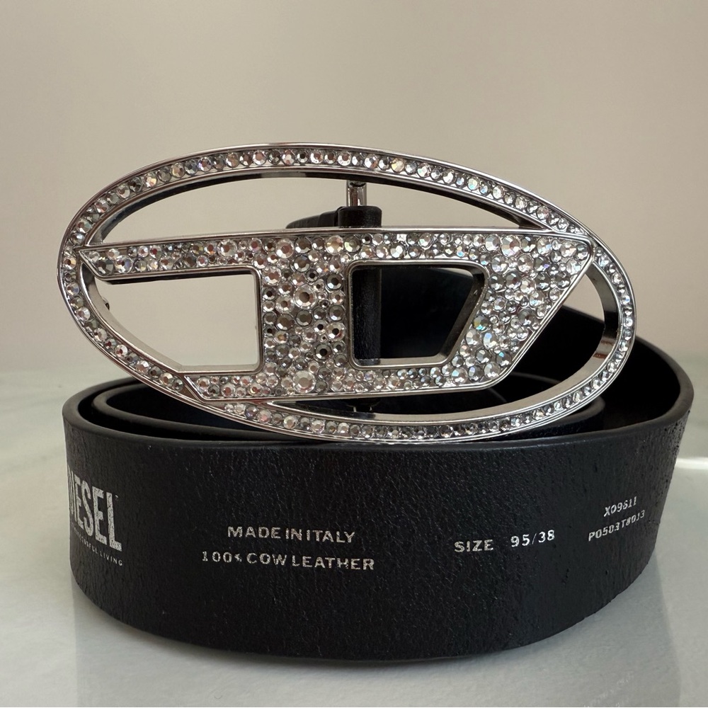 Diesel Black Belt with Crystal Silver Buckle